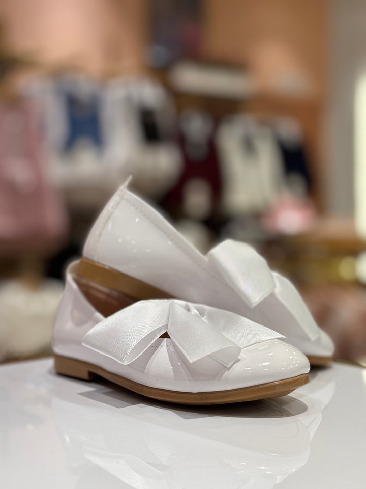 Baby Girls White Patent Bow Party Wear Bellies Shoes | Ballet Flats