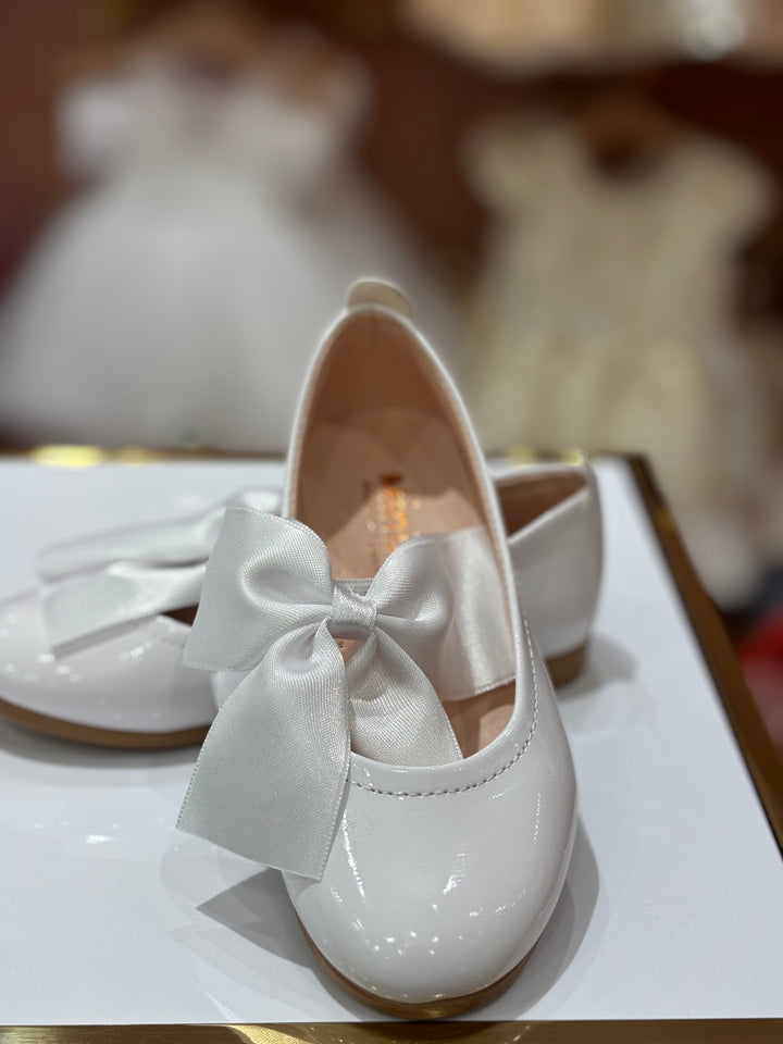 Baby Girls White Patent Bow Party Wear Bellies Shoes | Ballet Flats