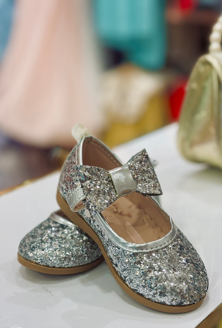 Girls Silver Glitter Party Wear Bellies Shoes | Shiny Fancy Flats