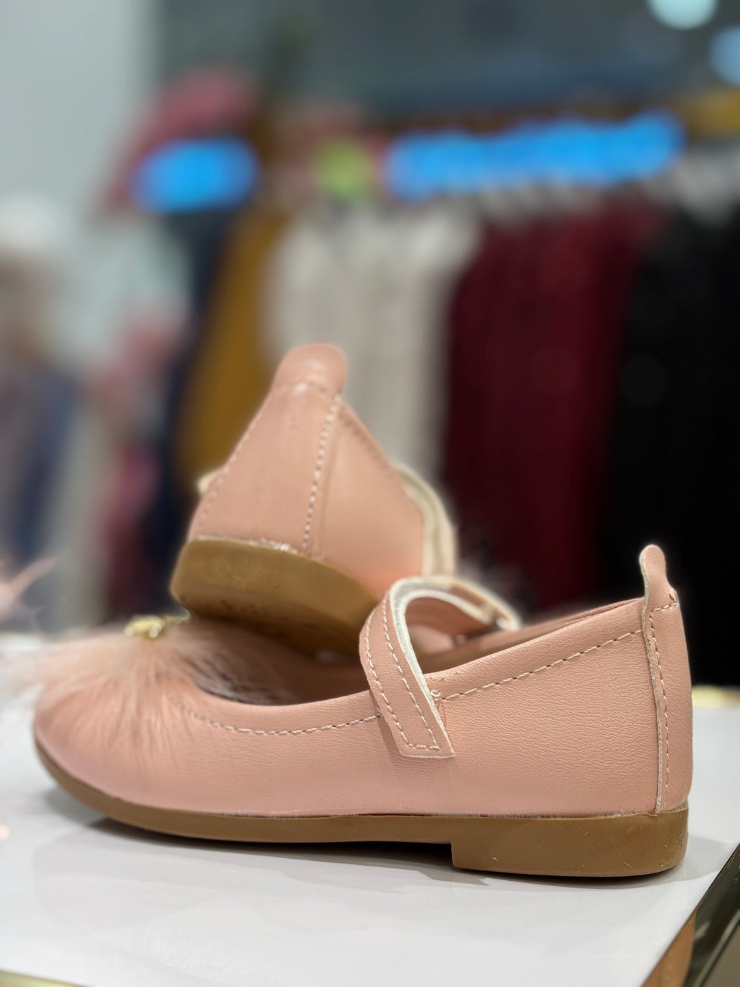 Baby Girls Pink Furry Bee Party Wear Bellies Shoes with Strap