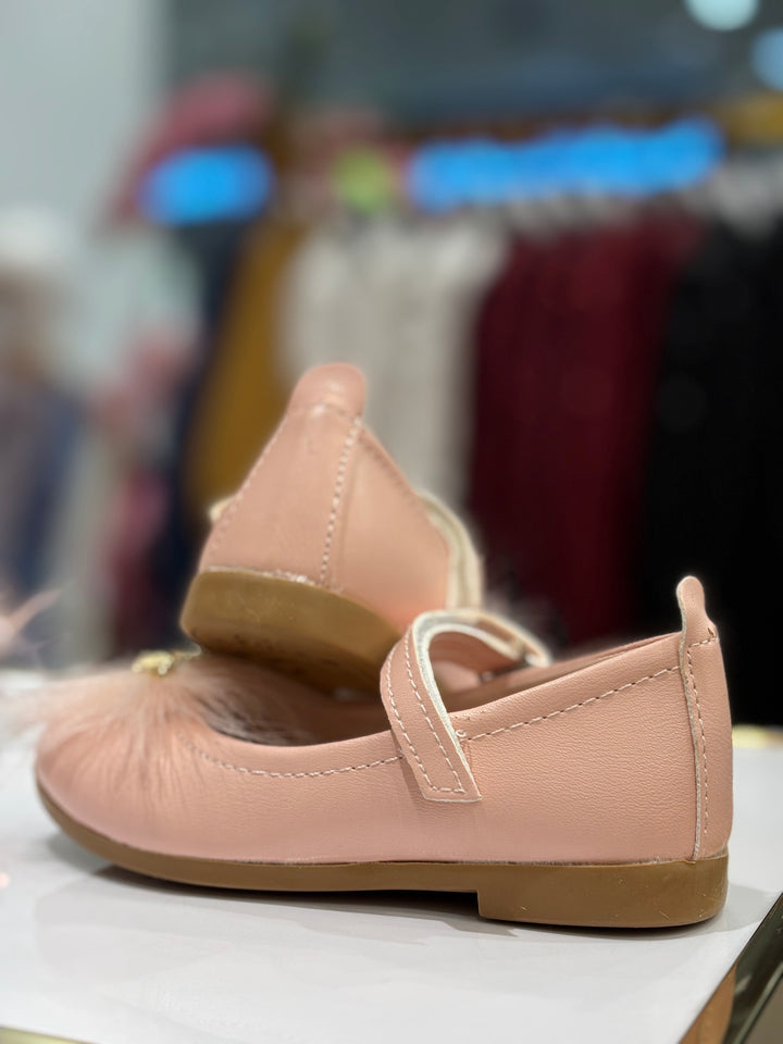 Baby Girls Pink Furry Bee Party Wear Bellies Shoes with Strap