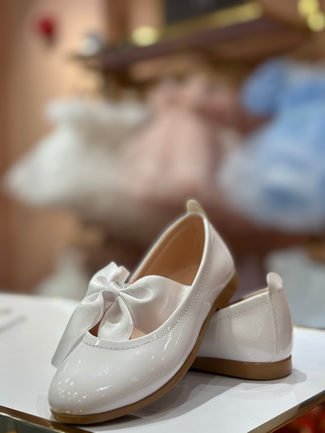 Baby Girls White Patent Bow Party Wear Bellies Shoes | Ballet Flats