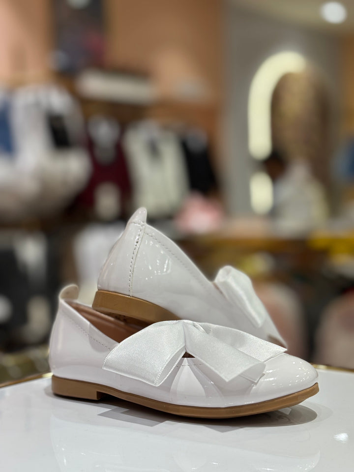 Baby Girls White Patent Bow Party Wear Bellies Shoes | Ballet Flats