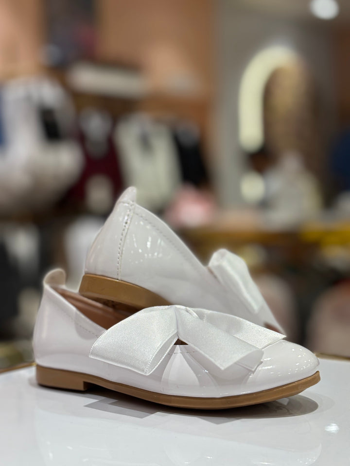 Baby Girls White Patent Bow Party Wear Bellies Shoes | Ballet Flats