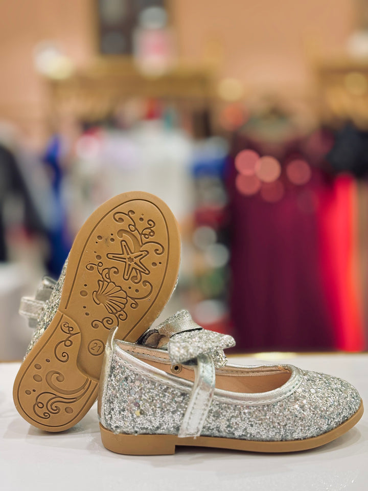 Girls Silver Glitter Party Wear Bellies Shoes | Shiny Fancy Flats