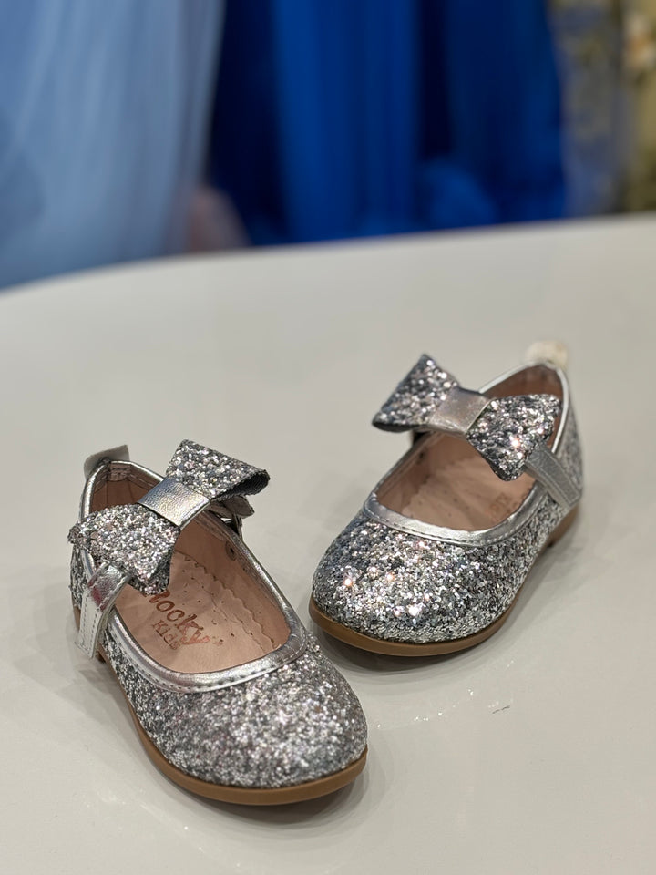 Girls Silver Glitter Party Wear Bellies Shoes | Shiny Fancy Flats