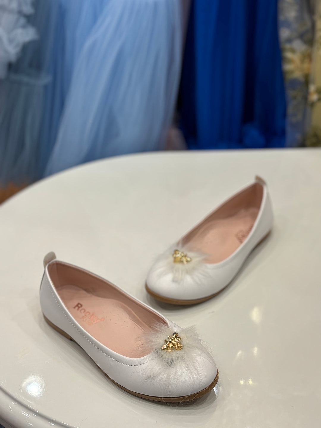 Baby Girls White Furry Bee Party Wear Bellies Shoes