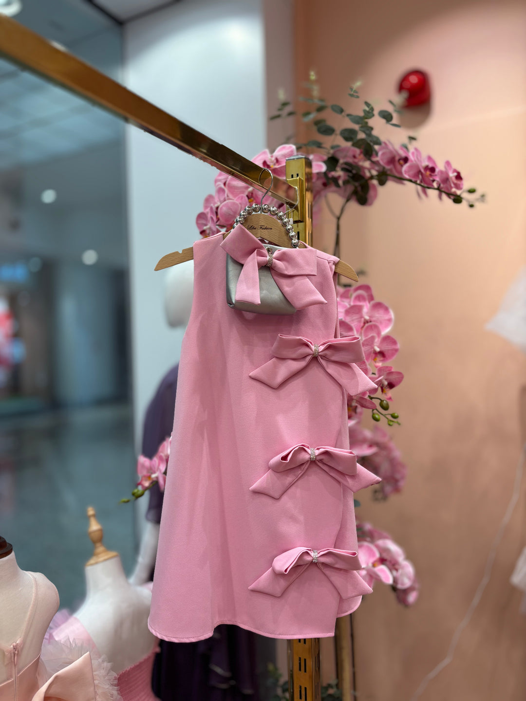 Celestine Girls Elegant Pink A-Line Dress with Triple Side Bow