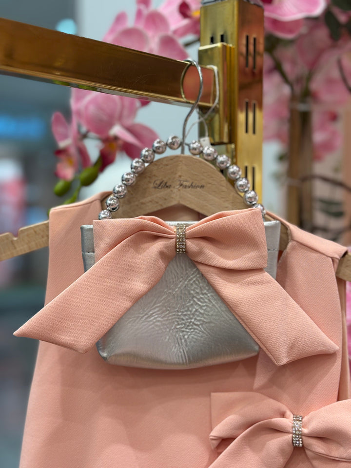 Celestine Girls Elegant Peach A-Line Dress with Triple Side Bow