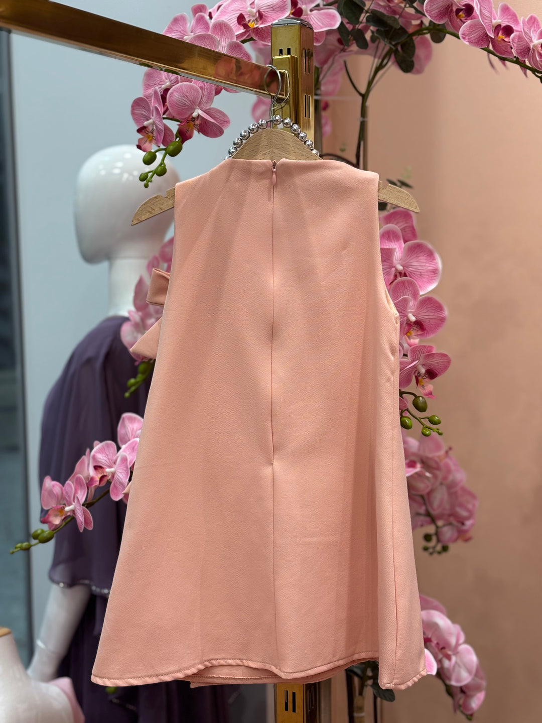 Celestine Girls Elegant Peach A-Line Dress with Triple Side Bow