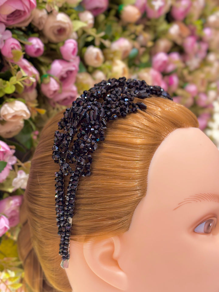 Luxury Double Layered Black Crystal Headband