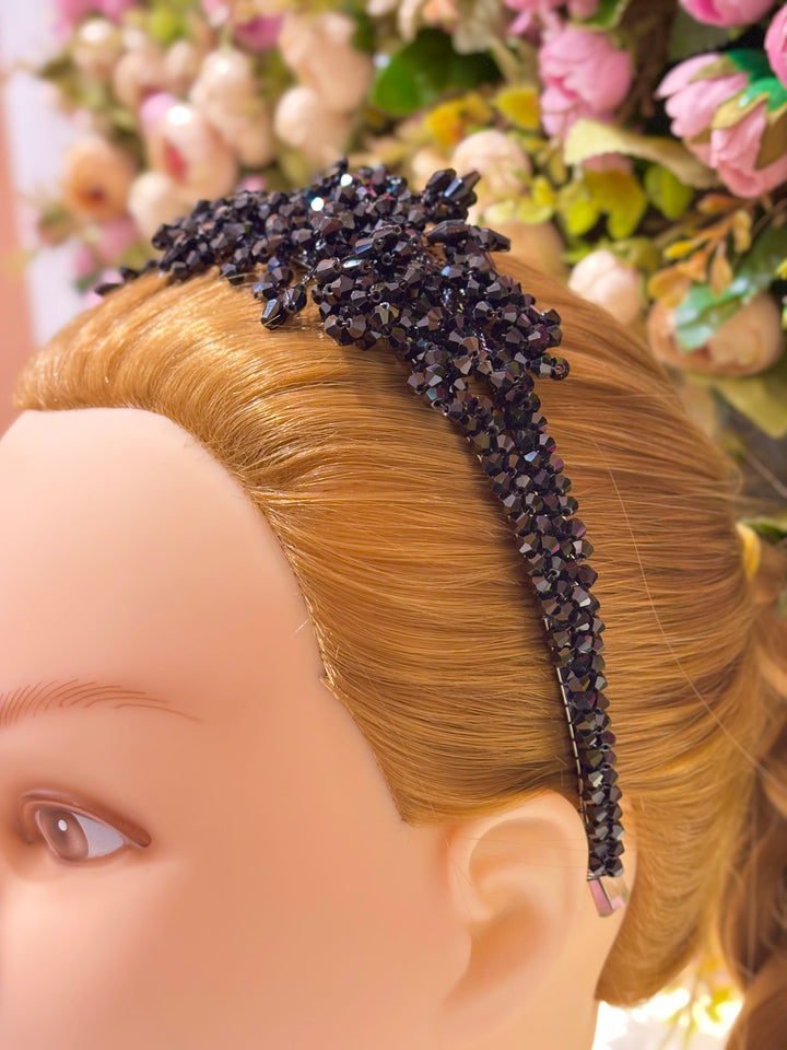 Luxury Double Layered Black Crystal Headband