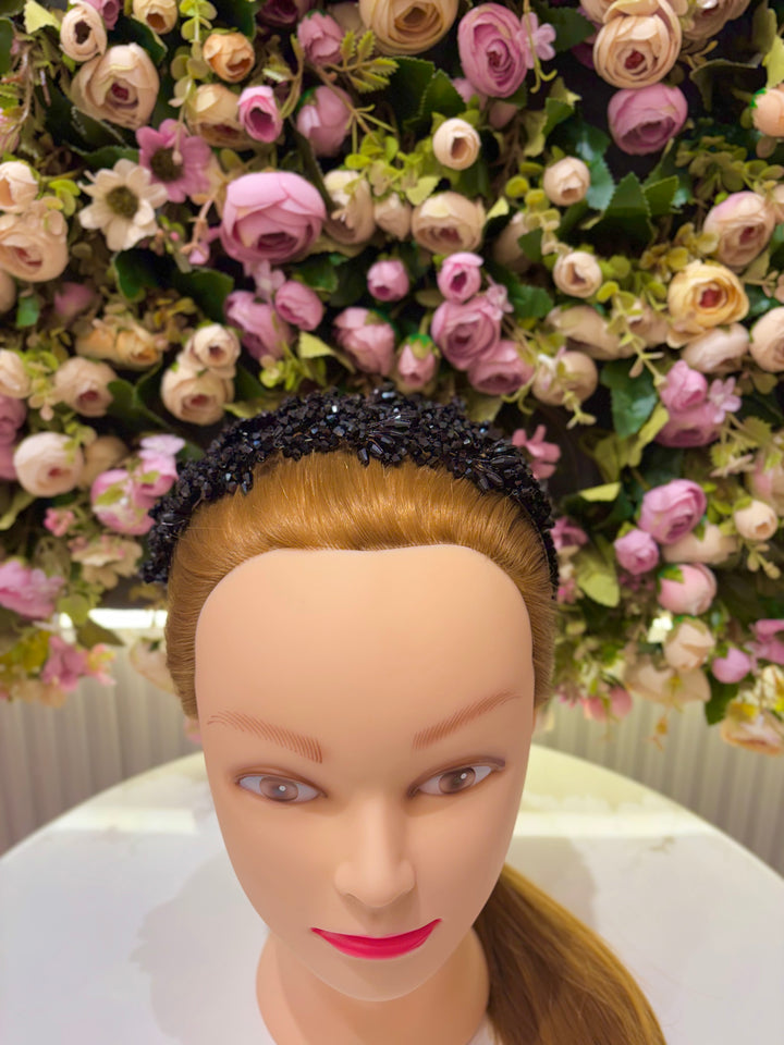 Luxury Double Layered Black Crystal Headband