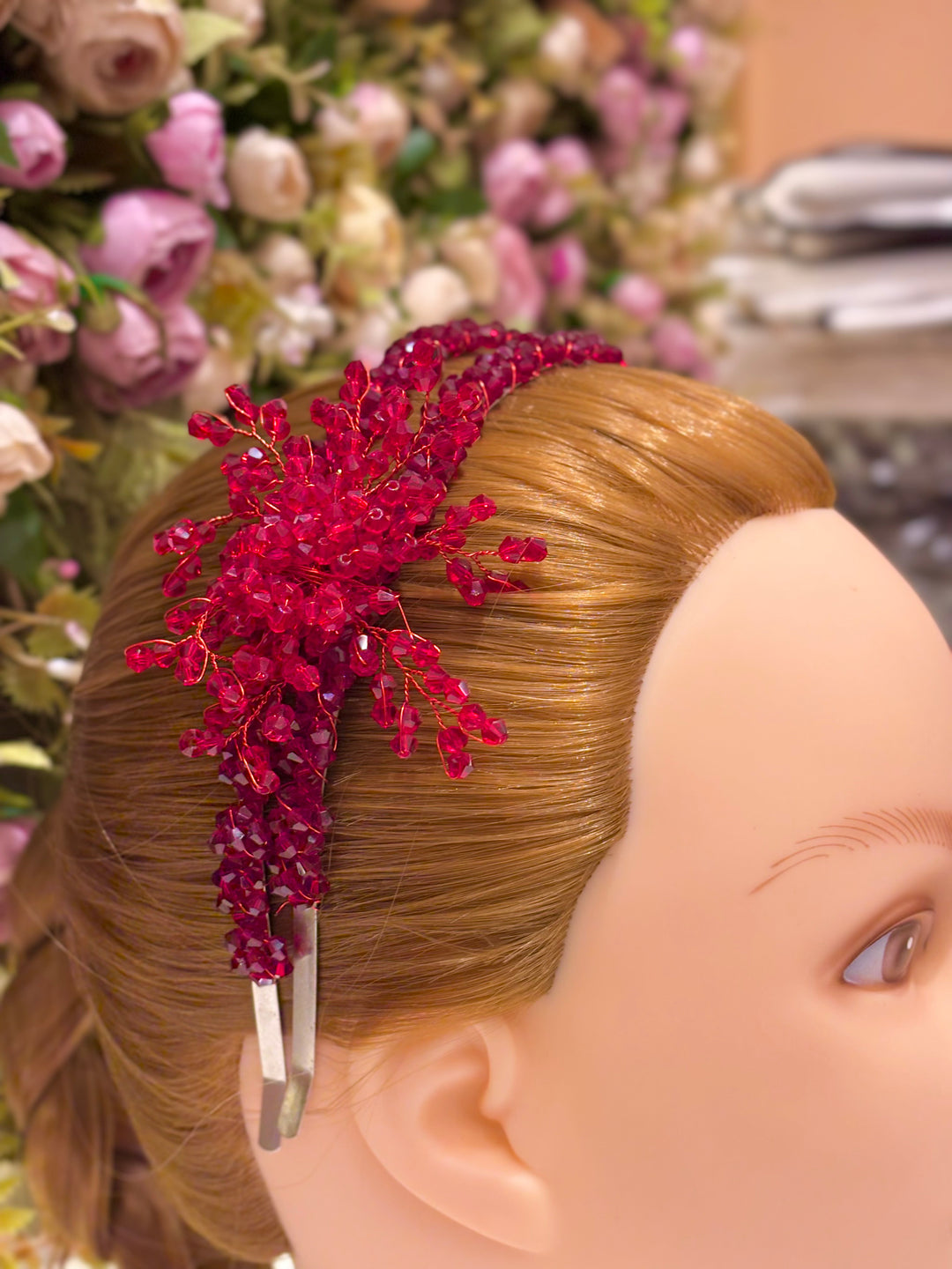 Luxury Double Row with Flower Red Crystal Headband