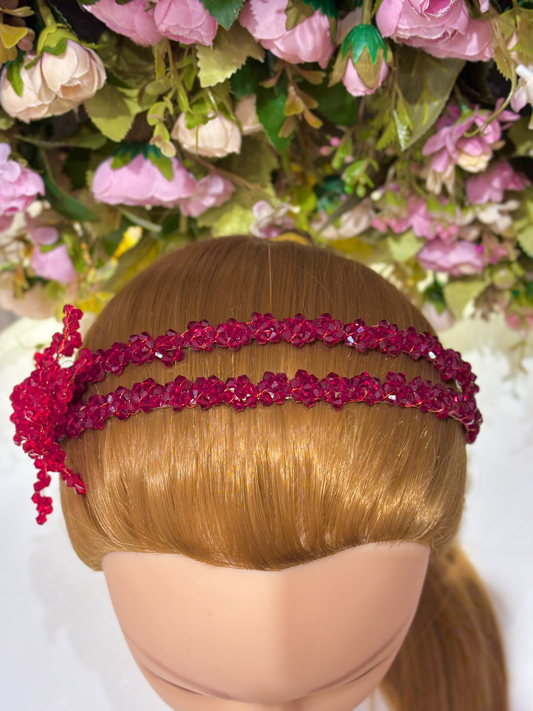 Luxury Double Row with Flower Red Crystal Headband