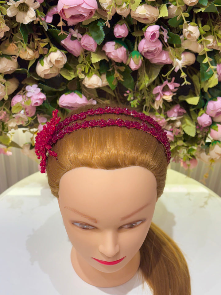 Luxury Double Row with Flower Red Crystal Headband