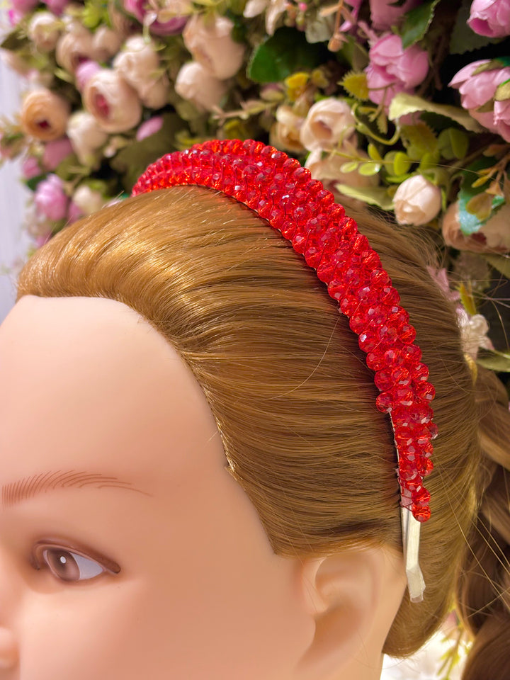 Luxury Double Row Red Crystal Headband