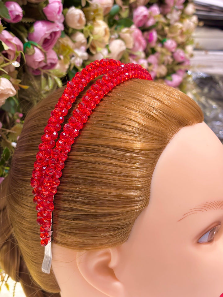 Luxury Double Row Red Crystal Headband