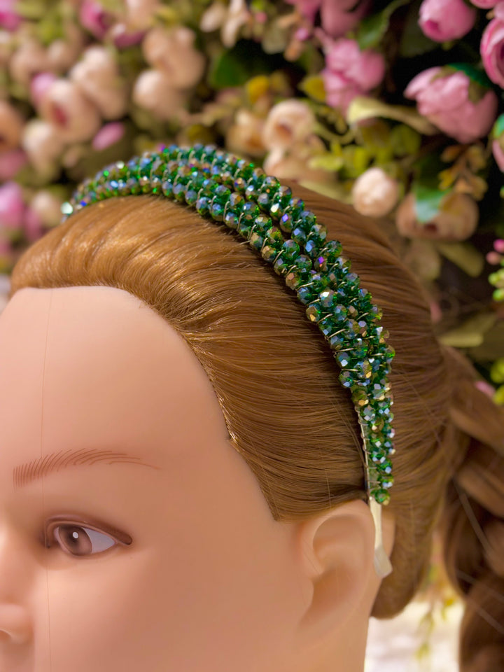 Luxury Double Row Green Crystal Headband