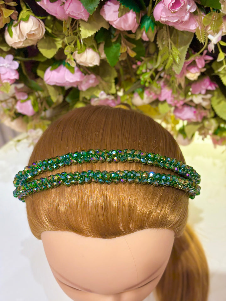 Luxury Double Row Green Crystal Headband