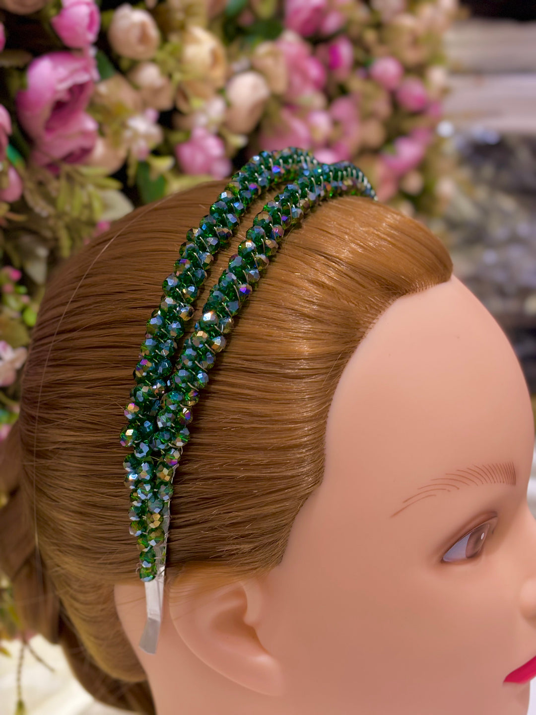 Luxury Double Row Green Crystal Headband