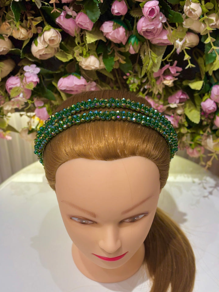 Luxury Double Row Green Crystal Headband