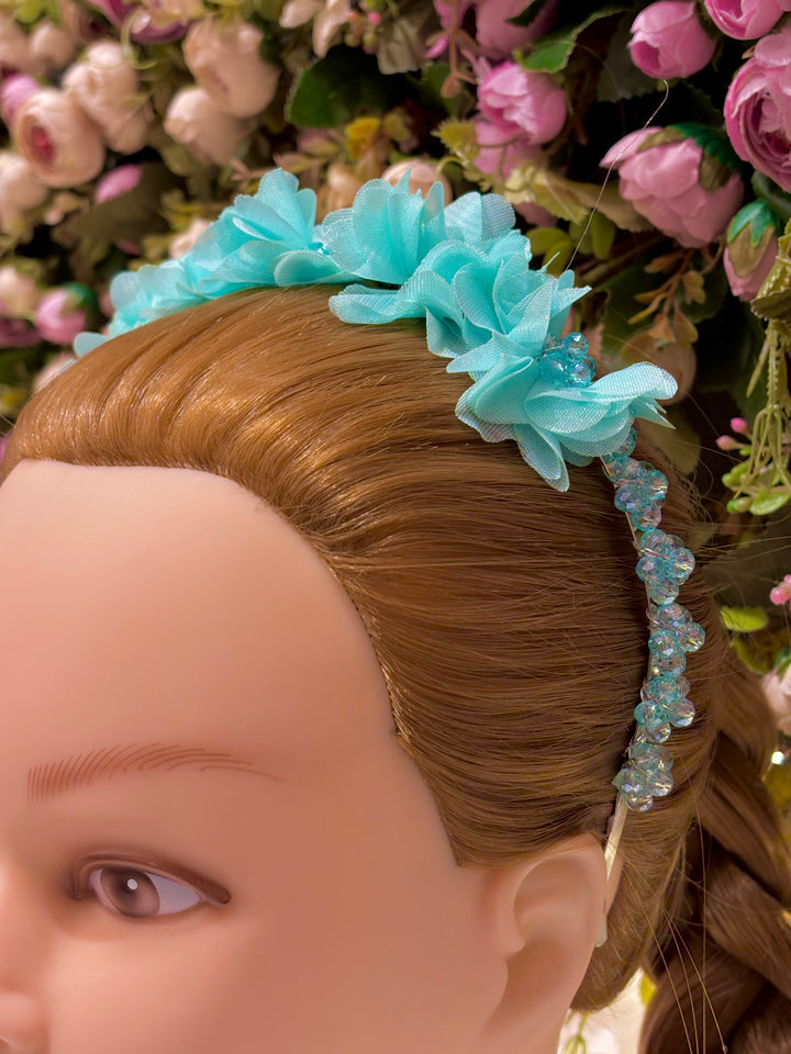 Luxury Handmade Blue Aqua Marine Pearl & Flower Hairband