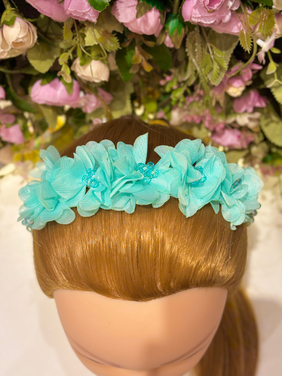 Luxury Handmade Blue Aqua Marine Pearl & Flower Hairband