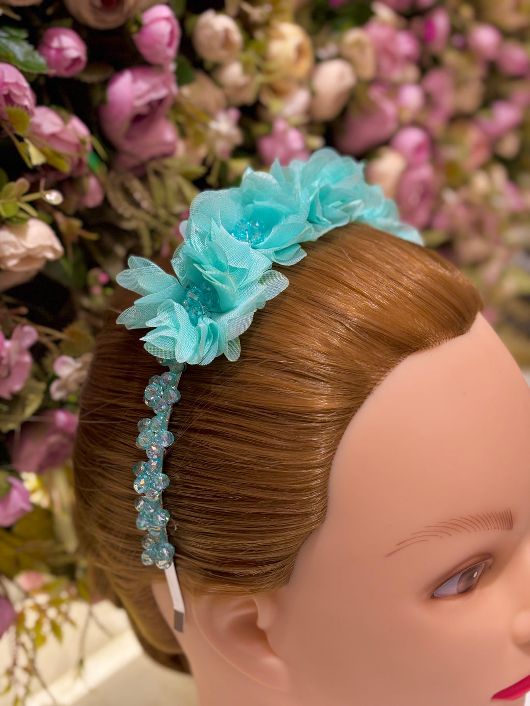 Luxury Handmade Blue Aqua Marine Pearl & Flower Hairband