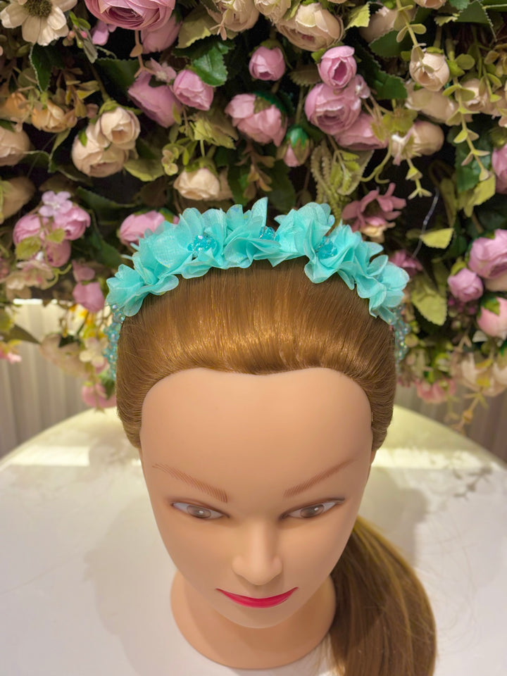 Luxury Handmade Blue Aqua Marine Pearl & Flower Hairband