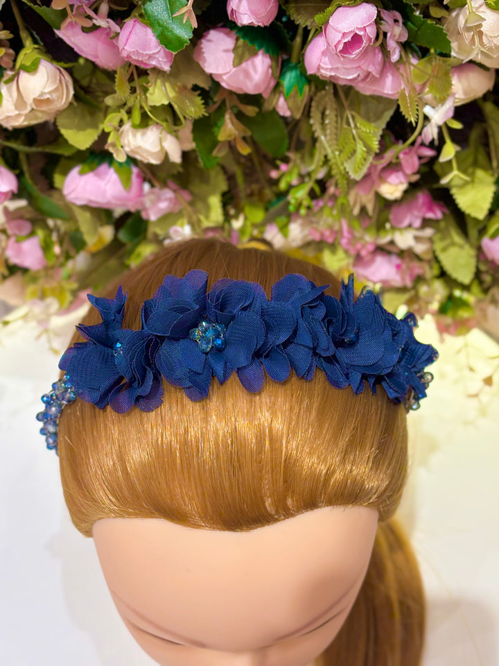 Luxury Handmade Dark Blue Pearl & Flower Hairband