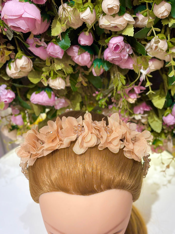 Luxury Handmade Peach Pearl & Flower Hairband