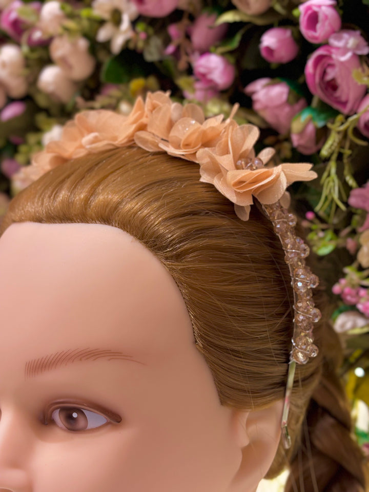 Luxury Handmade Peach Pearl & Flower Hairband