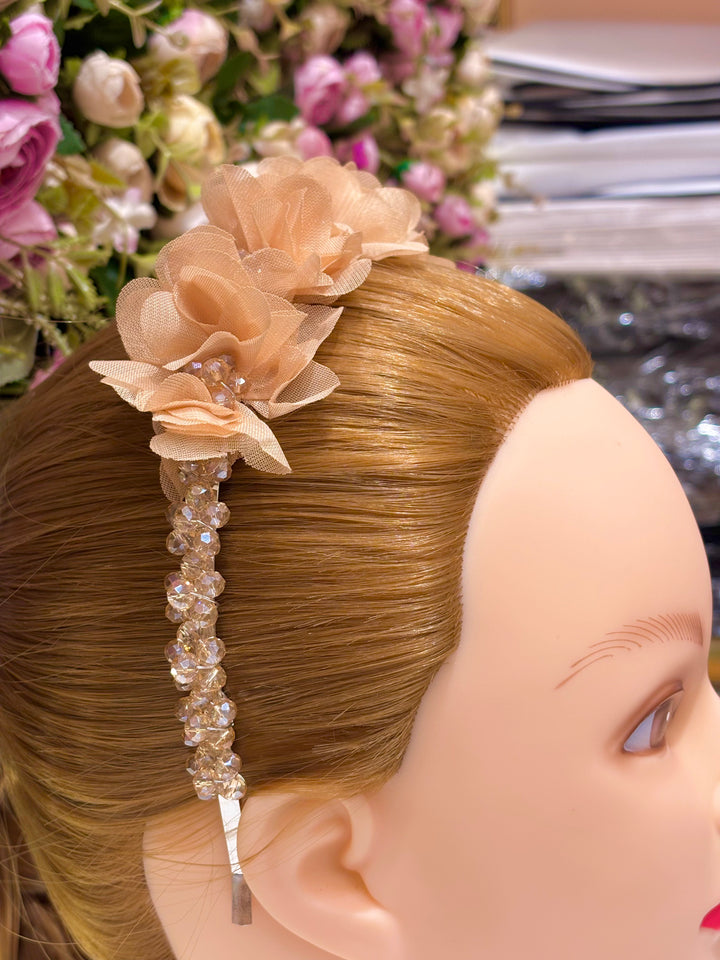Luxury Handmade Peach Pearl & Flower Hairband