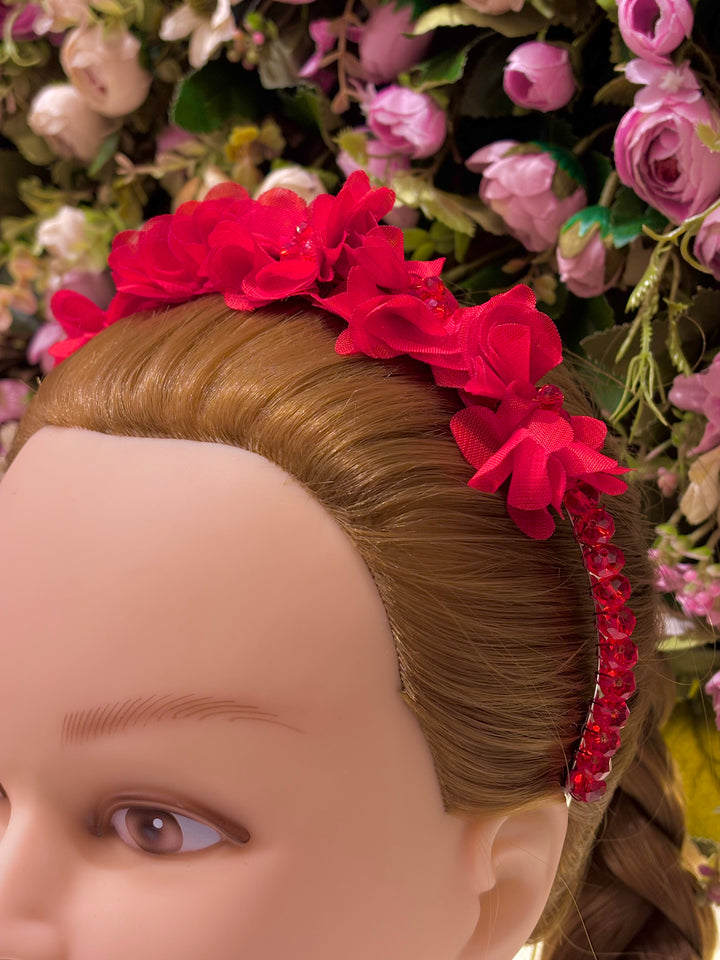 Luxury Handmade Red Pearl & Flower Hairband