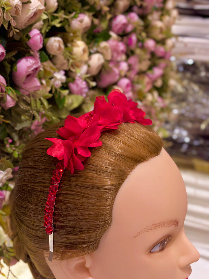 Luxury Handmade Red Pearl & Flower Hairband