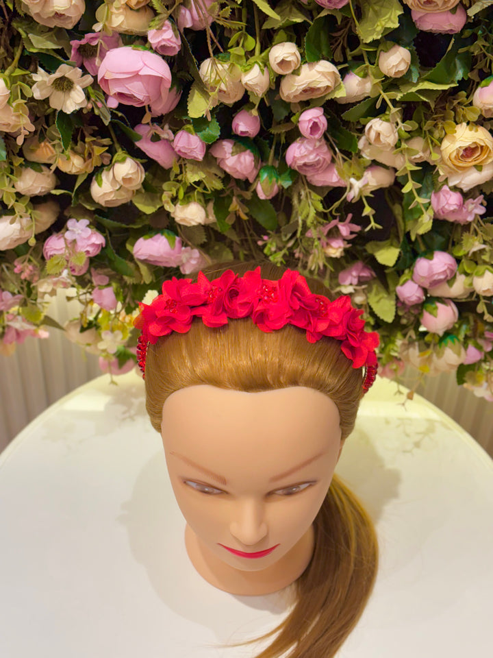 Luxury Handmade Red Pearl & Flower Hairband