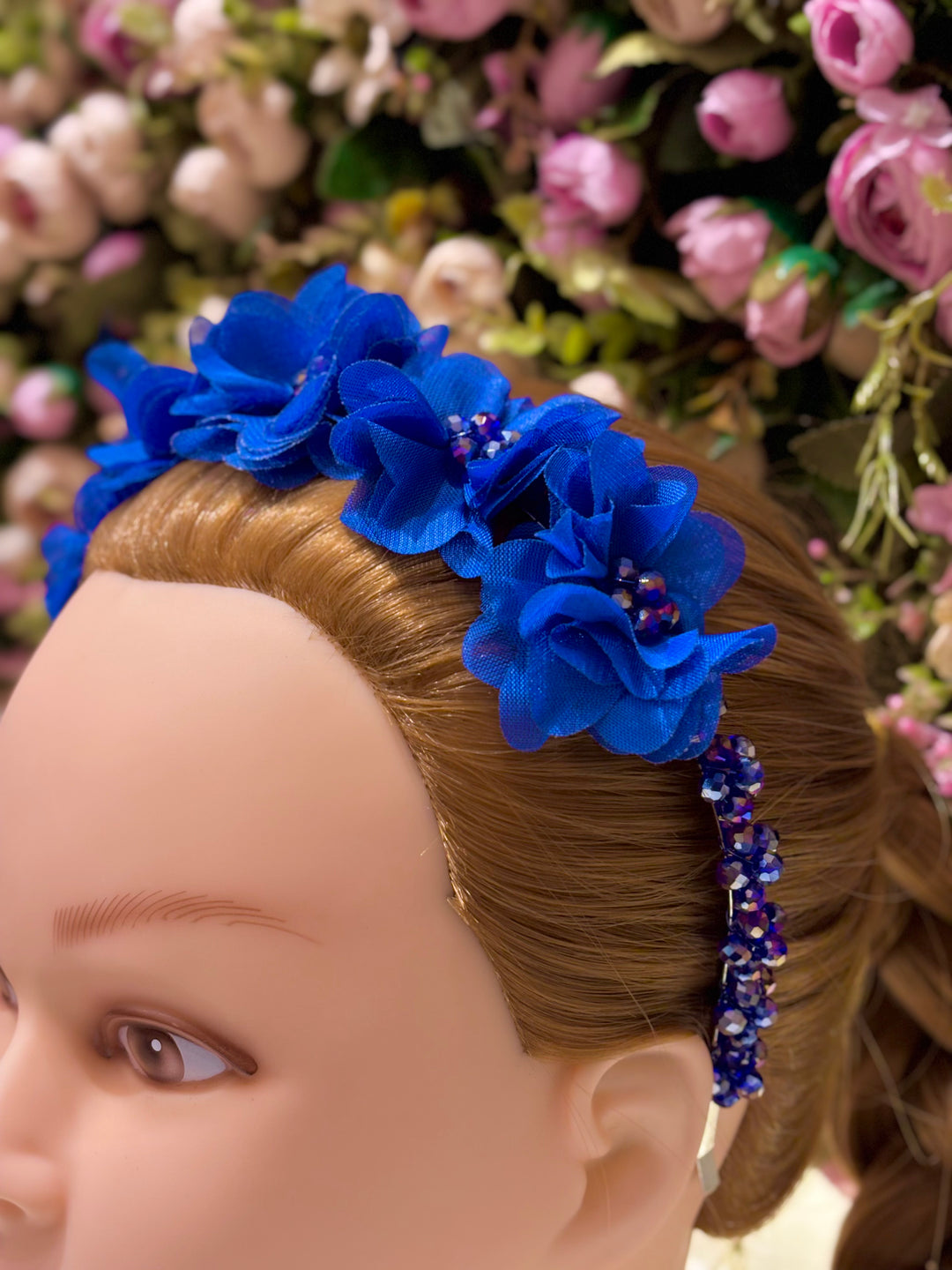 Luxury Handmade Blue Pearl & Flower Hairband
