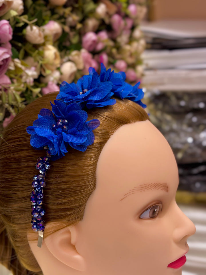 Luxury Handmade Blue Pearl & Flower Hairband