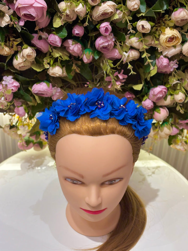 Luxury Handmade Blue Pearl & Flower Hairband