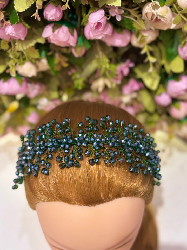 Snow Bloom Crystal Tiara Green Color Hairband