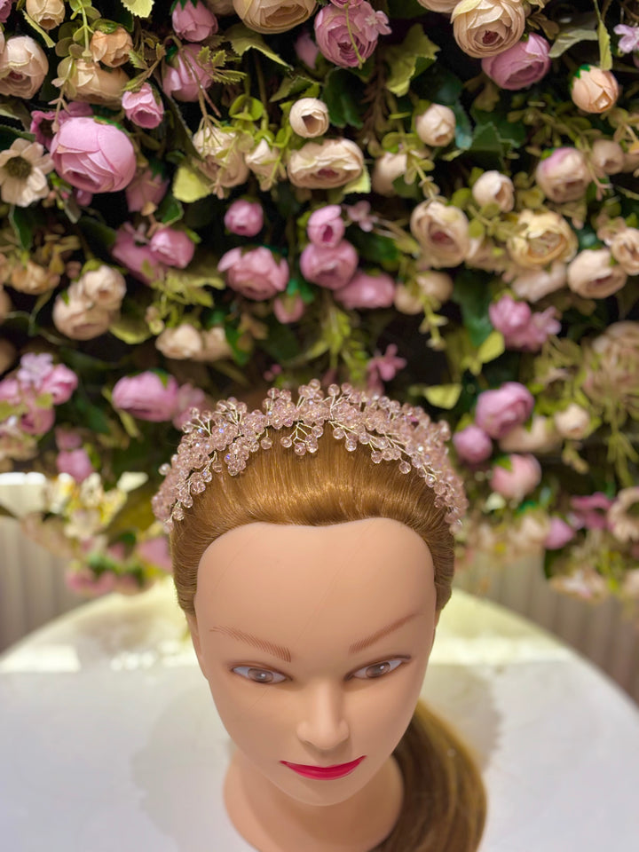 Snow Bloom Crystal Tiara Pink Color Hairband