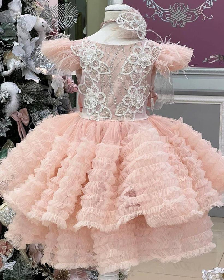 Lucy Peach Fluffy Girls Birthday/Party Dress