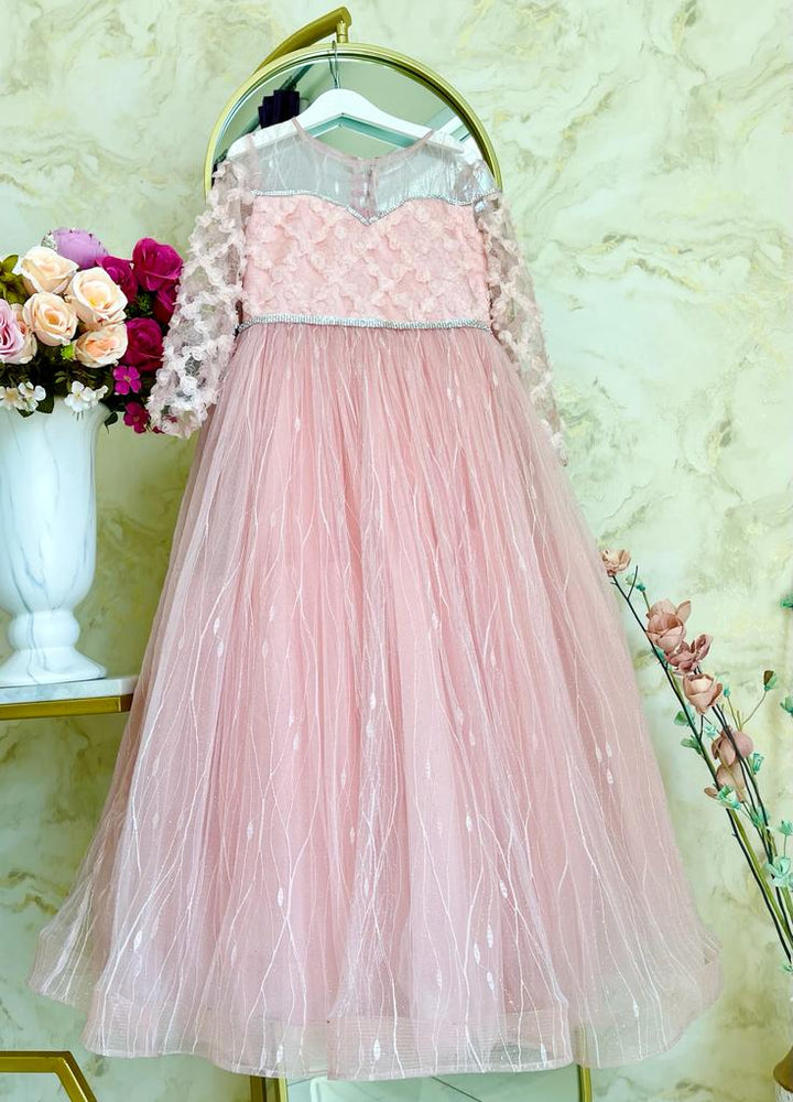 Luxury Luna Peach Long Sleeves Gown for Girls