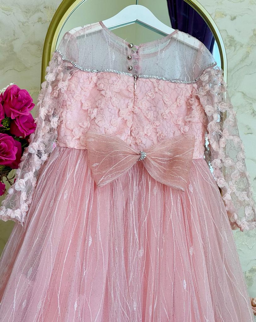 Luxury Luna Peach Long Sleeves Gown for Girls