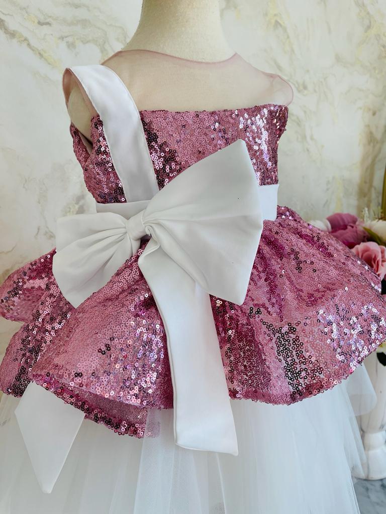 Luxurious Lily Pink Sequined Girl Party Dress