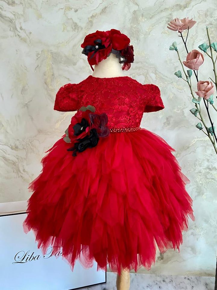 Luxury Red Tulle Party Wear Dress