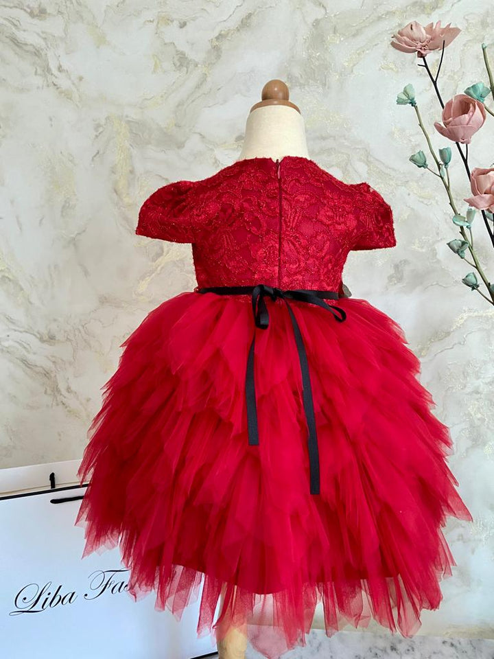 Luxury Red Tulle Party Wear Dress