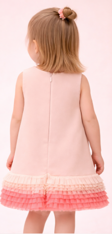 Yusra Girls Light Peach Sleeveless Dress with Flower Detail