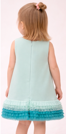Yusra Girls Mint Green Sleeveless Dress with Flower Detail